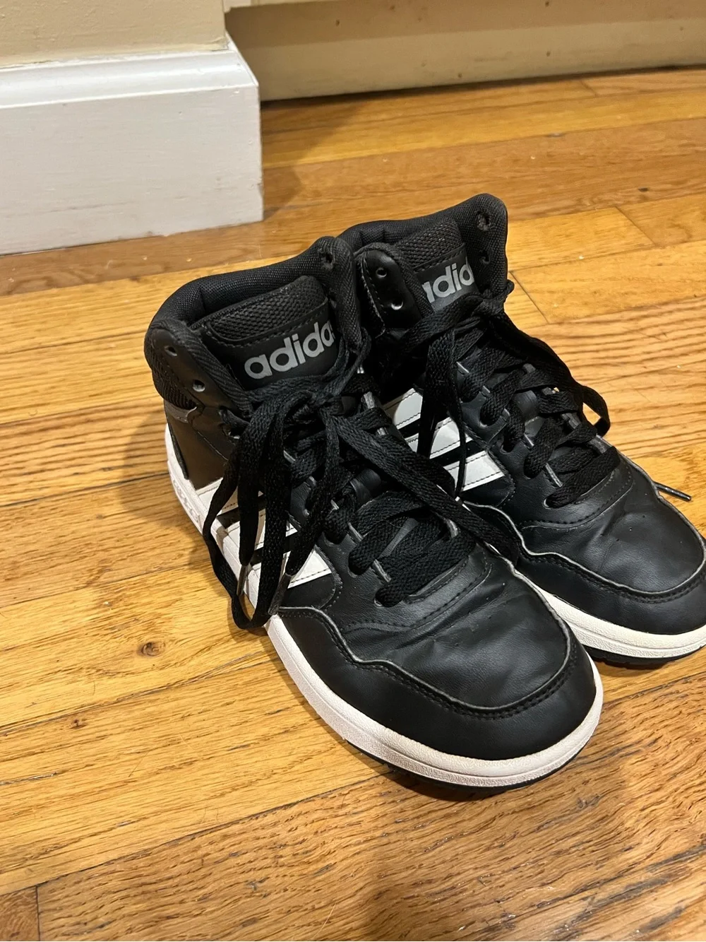 Kids Adidas Black and White Mid-Top Sneakers